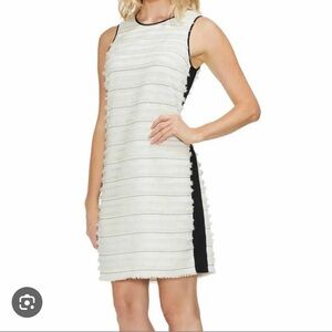 NWT Vince Camuto size 6 fringe shift dress cream and black